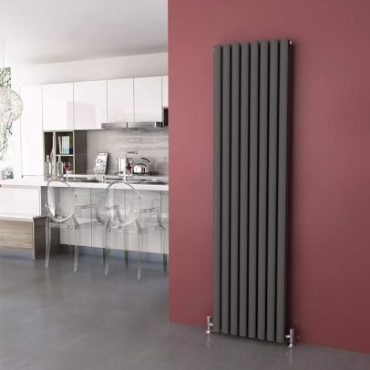 ELEGANT 1800x480mm Anthracite Oval Double Panel Designer Radiator Vertical Grey Radiator