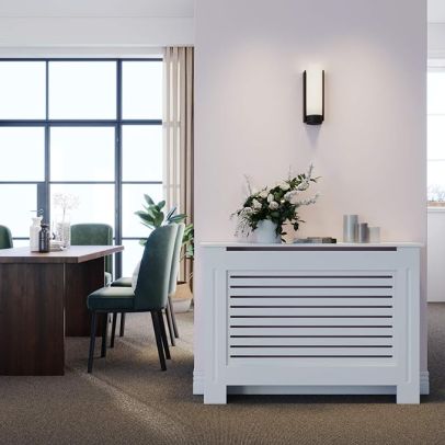 ELEGANT White 1120mm Radiator Cover Horizontal 3 Pattern Slatted Wood Decor