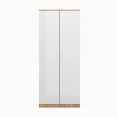 ELEGANT 1780x760x450mm Soft Close 2 Door High Gloss White And Oak Finish Wardrobe