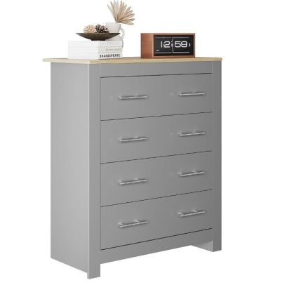 ELEGANT Grey Oak 4 Drawer Chest with Metal Handles for Home Storage Organizer