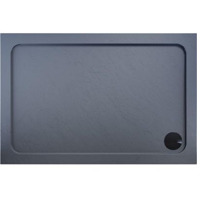 ELEGANT Rectangular 1000x800x40mm Grey Stone Tray for Shower Enclosure Cubicle With Waste Trap