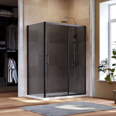 ELEGANT 1000x800mm Black Sliding Shower Door with side panel 8mm Easy Clean Nano Glass Shower Enclosure