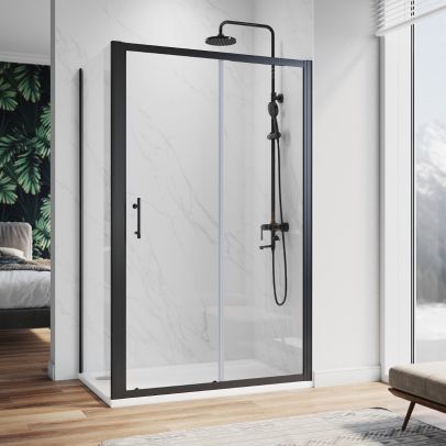 ELEGANT 1000x760mm Black Sliding Shower Enclosure 6mm Tempered Glass Shower Cubicle