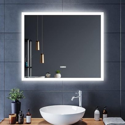 ELEGANT 600 x 500mm Bluetooth Audio Anti-fog Demister Pad Back-lit With Shaving Socket LED Illuminated Bathroom Mirror