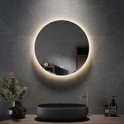 ELEGANT 600x600mm Round Bathroom Mirror with LED Lights Demister Touch Sensor 3Color Dimmable