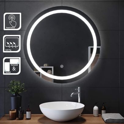 ELEGANT 600x600mm Touch Anti-Fog Round LED Bathroom Mirror With Demister