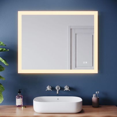 ELEGANT 900 x 700 mm LED Illuminated Bathroom Mirror Light Touch Sensor ,Demister and Dimmer Horizontal Vertical TBM1297-1