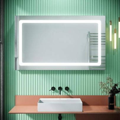 ELEGANT 1000 X 600mm Wall Hung Bathroom Illuminated LED Mirror | Shaver Socket | Demister