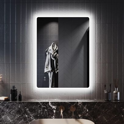 ELEGANT Illuminated Bathroom Mirror with Shaver Socket Bluetooth LED Lights Demister Pad