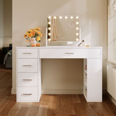 Dressing Table with 5 Drawers and 2 Shelves TD014