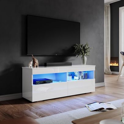 ELEGANT Modern TV Stand Cabinet with Shelves and Drawers White