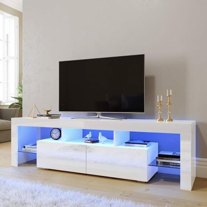 White TV Stand Cabinet with LED Light