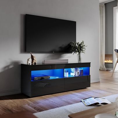 ELEGANT Modern Furniture TV Stand Cabinet with Shelves and Drawers Black