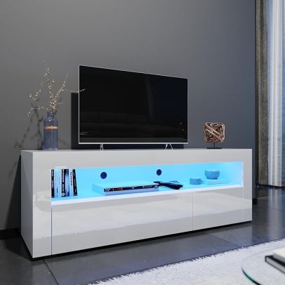 ELEGANT 1200mm Gloss White Modern Multi-Colour LED TV Unit Stand (Upto 48 Inches TV)