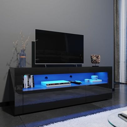 Elegant 1200mm Gloss Black Modern Multi-Colour LED TV Unit Stand (Upto 48 Inches TV)