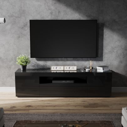 ELEGANT 180cm Black High Gloss TV Stand Cabinet Unit Shelves Storage RGB LED Cupboard