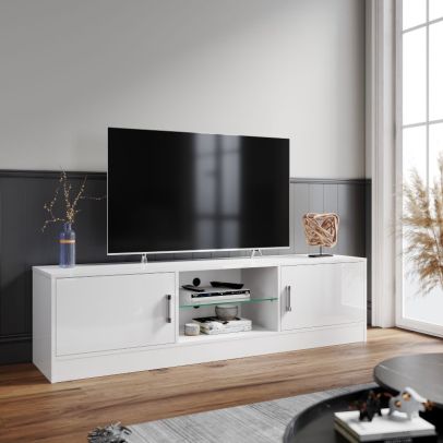 ELEGANT 1500mm TV Stand Cabinet with Ambient Light for 22"-55" Flat Screen 4k TVs/LED Light TV High gloss White