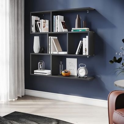 ELEGANT Wall Mounted Shelf Bookcase Black 815 x 150 x 800 mm Bookshelf