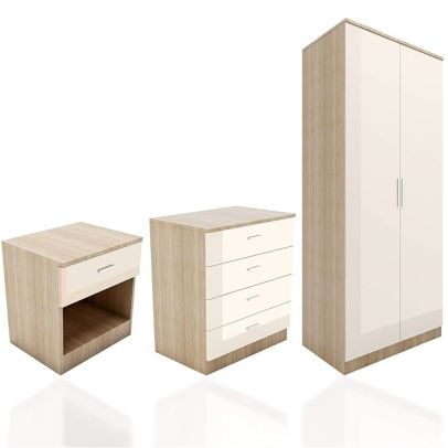 ELEGANT 3 Piece Bedroom Furniture Sets Cream-Oak