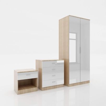 ELEGANT 3 Piece Bedroom Furniture Sets White & Oak
