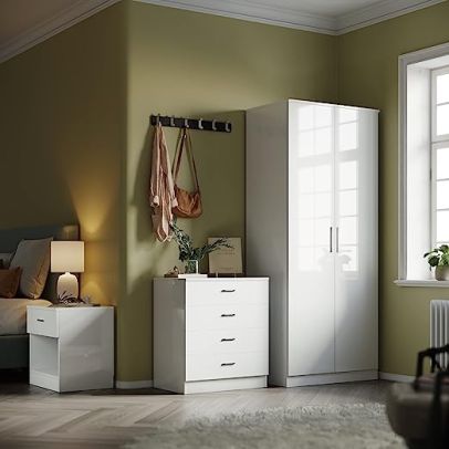 ELEGANT Modern Cabinet Furniture Set Bedroom 2 Doors Wardrobe and 4 Drawer Chest and Bedside Cabinet