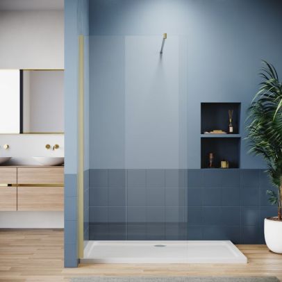 900mm Wet Room Shower Screen Brushed Brass