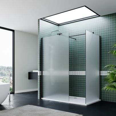 ELEGANT Smoked Glass Walk-In Shower Enclosure 8mm Frosted Easy Clean (Inc. Shower Panels, Stone Resin Tray + Waste) Different Sizes To Choose