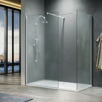 ELEGANT Frosted Glass Walk-In Shower Enclosure 8mm Frosted Easy Clean (Inc. Shower Panels, Stone Resin Tray + Waste) Different Sizes To Choose