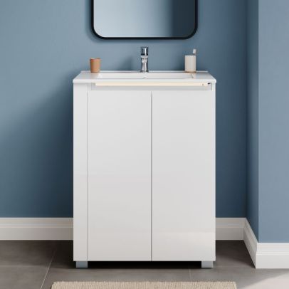 ELEGANT 600mm Floor Standing Vanity Unit with Motion Sensor Light