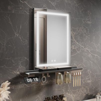 ELEGANT 500x700mm LED Bathroom Mirror with Anti-Fog, Removable Shelf, Touch Dimmer