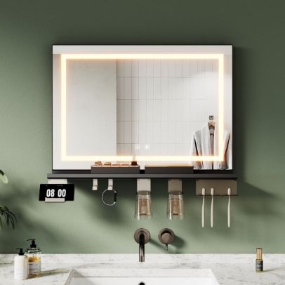 700 x 500mm Rectangular LED Illuminated Anti-Fog Bathroom Mirror with Shelf