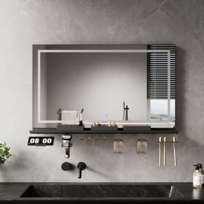 llluminated Bathroom Mirror with Removable Shelf