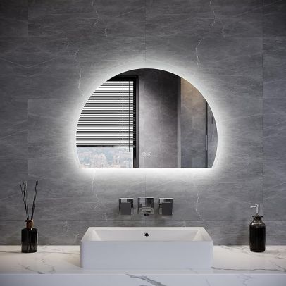 LED Semi-Circular Mirror 700 x 500mm with Anti-Fog and Touch Sensor