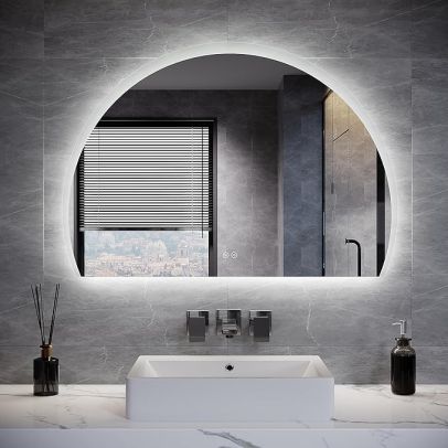ELEGAN LED Semi-Circular Bathroom Mirror 1000 x 700mm with with Demister Pad