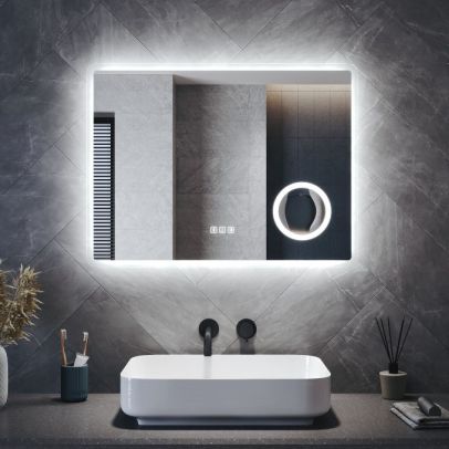 ELEGANT 800 x 600mm LED Bluetooth Mirror with Touch Sensor, Dimmer, Anti-Fog, and Shaving Port