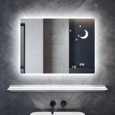 ELEGANT 800 x 600mm Backlit Illuminated Bathroom Mirror with Shaver Socket, Dimmer, Anti-Fog & Touch Sensor