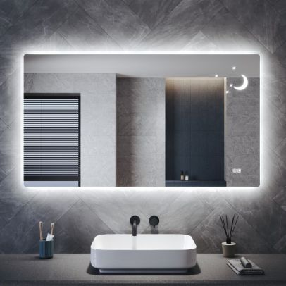 ELEGANT Rectangular 1400 x 800mm LED Illuminated Bathroom Mirror with Shaver Socket and Demister