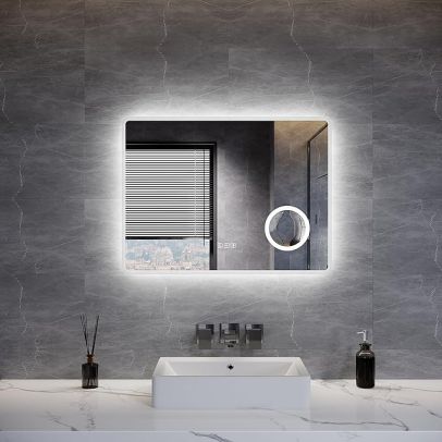 ELEGANT Rectangular LED Bathroom Mirror with Shaver Socket and Demister Pad YBMB1401-UKEA
