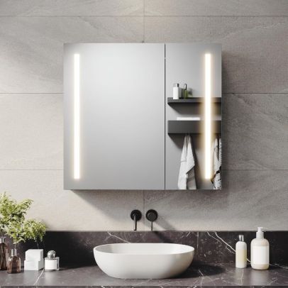 ELEGANT 700 x 650mm LED Illuminated Mirror Cabinet with Shaver Socket 2 Doors YBMC0201-UKEA