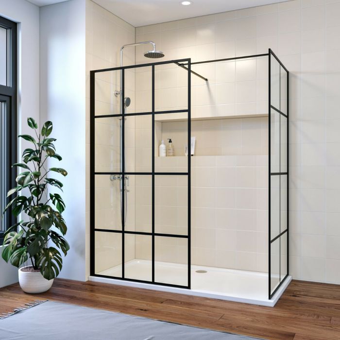 ELEGANT Walk In Shower Enclosure With Shower Tray 8mm Tempered Glass 