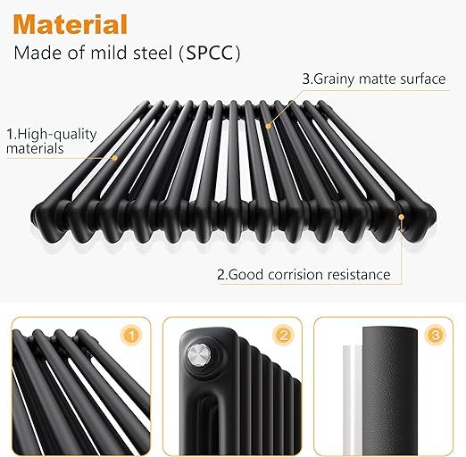 Traditionele 2 Kolom Radiator 600mm x 832mm Moderne Centrale Verwarmingsverwarmer Mat Antraciet Grijs Koolstofstaal Horizontaal Muurbevestigd Keuken Woonkamer Badkamer Bevestigingskit & Beugels