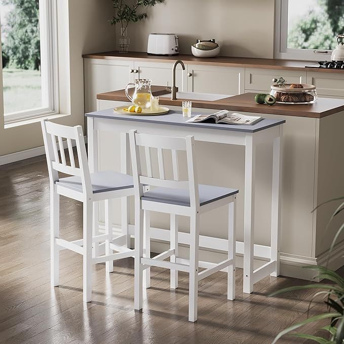 ELEGANT Solid Pine Wood Piece Dining Table Set Furniture Grey White