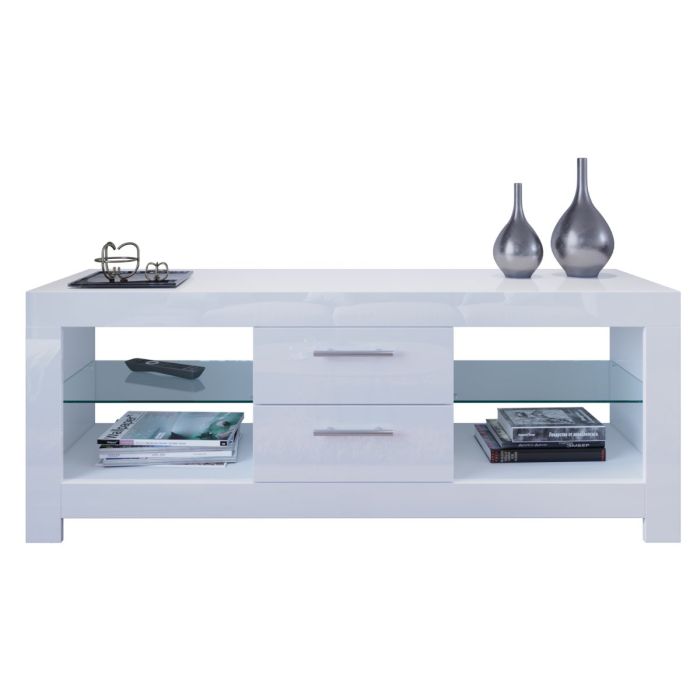 White Modern Floating TV Stand With LED Lights And Drawers For 85" TVs