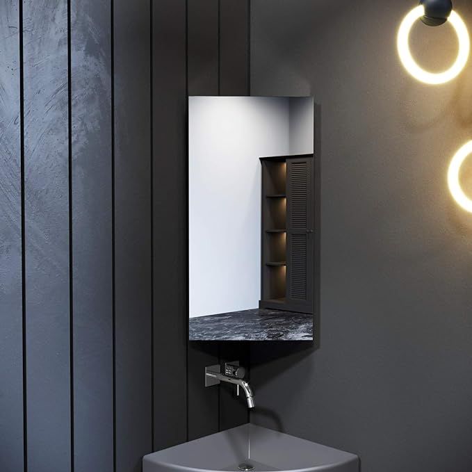 Corner bathroom mirror cabinet with light sales