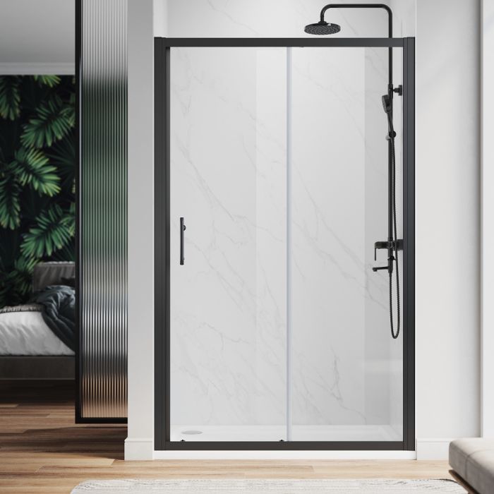 ELEGANT 1100 Black Sliding Shower Door 6mm Tempered Glass Shower Screen