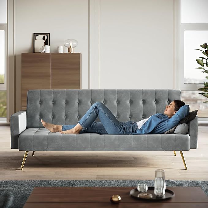 Grey velvet sofa bed discount