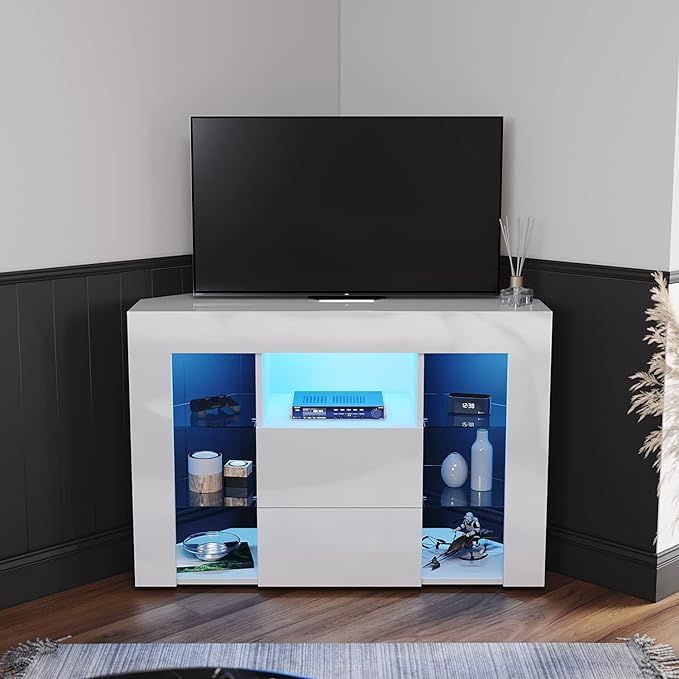 ELEGANT 1000mm Gloss White Modern Multi Colour LED TV Unit Stand with Entertainment Cabinet