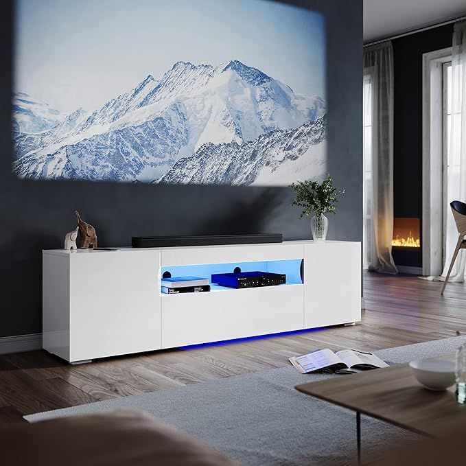ELEGANT 180cm High Gloss White TV Stand Cabinet Unit Shelves Storage RGB LED Cupboard