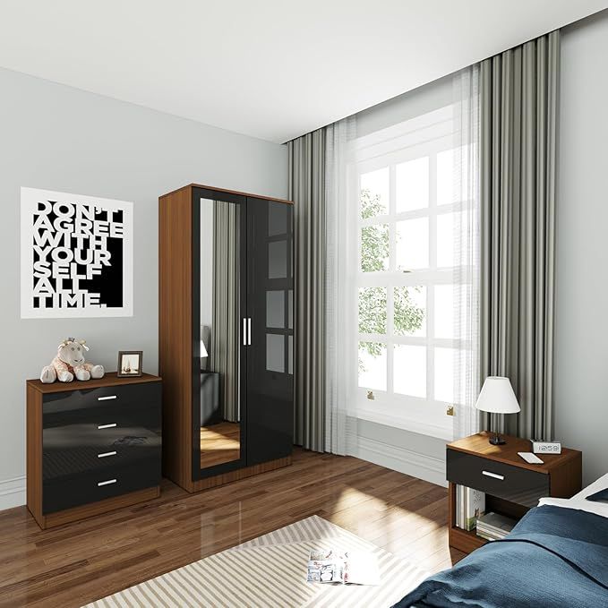 Bedroom Furniture Sets Mirrored Wardrobe Chest of Drawers Bedside Cabinet