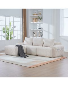 Beige 3-Seater Modular Corduroy Sofa with Ottomans, Cup Holders & Side Storage Pockets, Reconfigurable Sectional Couch